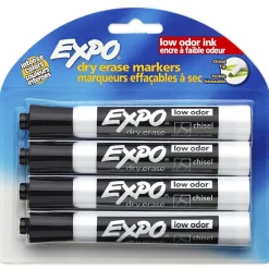 Expo Dry Erase Markers, Chisel Tip, Black, 4/Pack (80661) Outlet
