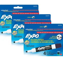 Expo ® Low Odor Dry Erase Markers, Bullet tip, Assorted Colors, 4 Per Pack, 3 Packs, (SAN82074-3) Clearance