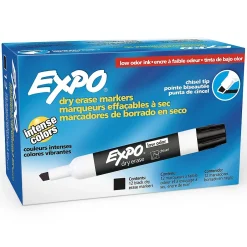 Expo ® Low Odor Dry Erase Markers, Chisel Tip, Black, Pack of 12 (SAN80001-12) Clearance
