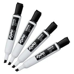 Expo Magnetic Dry Erase Markers, Chisel Tip, Black, 4/Pack (1944729) New