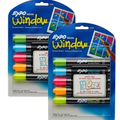 Expo ® Neon Window Dry Erase Marker, Bullet tip, Assorted Colors, 5 Per Pack, 2 Packs, (SAN1752226-2) Online