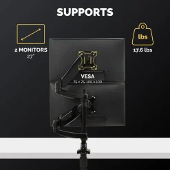 Fellowes Platinum Series Dual Stacking Adjustable Monitor Arm, Up to 27", Black (8043401)* Monitor Mounts & Stands