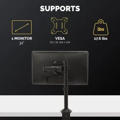 Fellowes Reflex Single Adjustable Arm, Up to 32" Monitor, Black (8502501)* Monitor Mounts & Stands