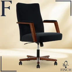 Online NEO ONE Ergonomic Velvet Fabric/Wood Swivel Executive Chair, Black (52304-BLK) Office Chairs