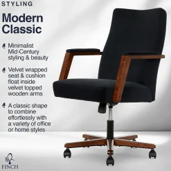 Online NEO ONE Ergonomic Velvet Fabric/Wood Swivel Executive Chair, Black (52304-BLK) Office Chairs