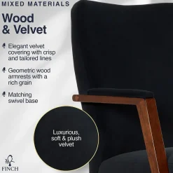 Online NEO ONE Ergonomic Velvet Fabric/Wood Swivel Executive Chair, Black (52304-BLK) Office Chairs