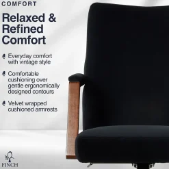 Online NEO ONE Ergonomic Velvet Fabric/Wood Swivel Executive Chair, Black (52304-BLK) Office Chairs