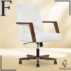 NEO ONE Ergonomic Velvet Fabric/Wood Swivel Executive Chair, Cream (52304-CRM) Office Chairs
