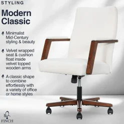NEO ONE Ergonomic Velvet Fabric/Wood Swivel Executive Chair, Cream (52304-CRM) Office Chairs