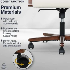 NEO ONE Ergonomic Velvet Fabric/Wood Swivel Executive Chair, Cream (52304-CRM) Office Chairs