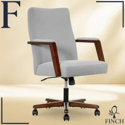 Online NEO ONE Ergonomic Velvet Fabric/Wood Swivel Executive Chair, Gray (52304-GRY) Office Chairs