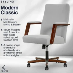 Online NEO ONE Ergonomic Velvet Fabric/Wood Swivel Executive Chair, Gray (52304-GRY) Office Chairs