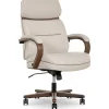 Discount NEO TWO Ergonomic Vegan Leather/Wood Swivel Executive Chair, Cream (52373-CRM) Office Chairs