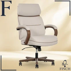 Discount NEO TWO Ergonomic Vegan Leather/Wood Swivel Executive Chair, Cream (52373-CRM) Office Chairs