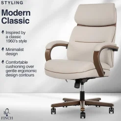 Discount NEO TWO Ergonomic Vegan Leather/Wood Swivel Executive Chair, Cream (52373-CRM) Office Chairs