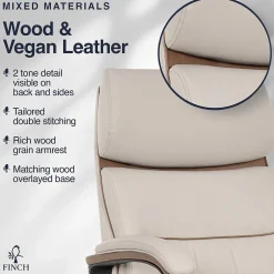 Discount NEO TWO Ergonomic Vegan Leather/Wood Swivel Executive Chair, Cream (52373-CRM) Office Chairs