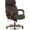 New NEO TWO Ergonomic Vegan Leather/Wood Swivel Executive Chair, Brown (52373-BRN) Office Chairs