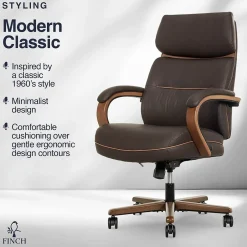 New NEO TWO Ergonomic Vegan Leather/Wood Swivel Executive Chair, Brown (52373-BRN) Office Chairs
