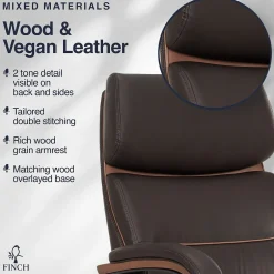 New NEO TWO Ergonomic Vegan Leather/Wood Swivel Executive Chair, Brown (52373-BRN) Office Chairs