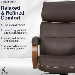 New NEO TWO Ergonomic Vegan Leather/Wood Swivel Executive Chair, Brown (52373-BRN) Office Chairs