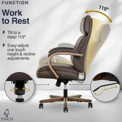 New NEO TWO Ergonomic Vegan Leather/Wood Swivel Executive Chair, Brown (52373-BRN) Office Chairs