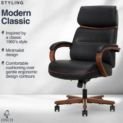 New NEO TWO Ergonomic Vegan Leather/Wood Swivel Executive Chair, Black (52373-BLK) Office Chairs