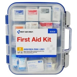 First Aid Kits<First Aid Only ReadyCare Plastic First Aid Kit with Medication, ANSI 2021 Class A, 50 People, 238 Pieces, Clear/Blue (90698)
