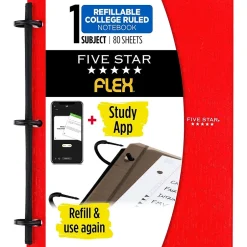Five Star Flex 1-Subject Notebooks, 8.5" x 11", College Ruled, 80 Sheets, Red (08120) New