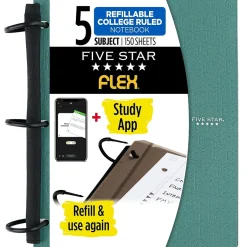 Five Star Flex 5-Subject Subject Notebooks, 8.5" x 11", College Ruled, 150 Sheets, Green (08128) Sale