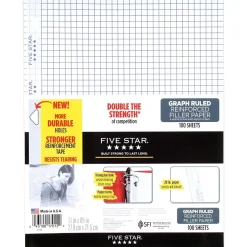 Five Star Reinforced Graph Ruled Filler Paper, 8 1/2" x 11", White, 100 Sheets/Pack (17012) Best