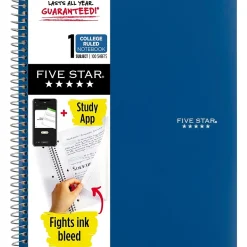 Five Star 1-Subject Notebooks, 8.5" x 11", College Ruled, 100 Sheets (06206/08076) Assorted Best