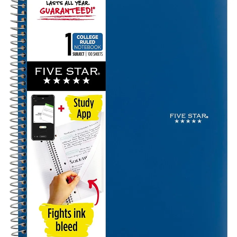 Five Star 1-Subject Notebooks, 8.5" x 11", College Ruled, 100 Sheets (06206/08076) Assorted Best