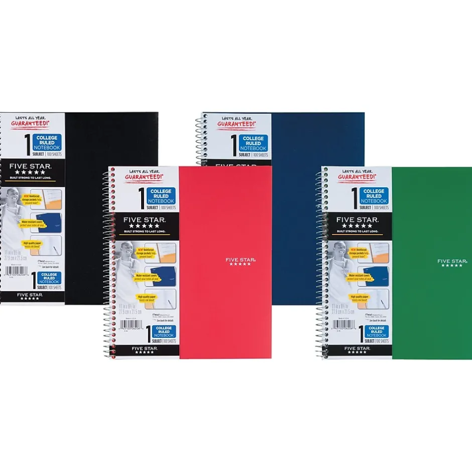 Five Star 1-Subject Notebooks, 8.5" x 11", College Ruled, 100 Sheets (06206/08076) Assorted Best