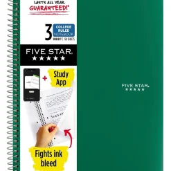 Five Star 3-Subject Notebooks, 8.5" x 11", College Ruled, 150 Sheets (06050/06210) Assorted