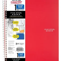 Five Star 1-Subject Notebook, 8.5" x 11", College Ruled, 100 Sheets, (72053) Red Clearance
