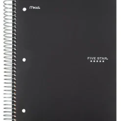 Five Star 5-Subject Subject Notebooks, 8" x 10.5", Wide Ruled, 200 Sheets, Each (51016) Clearance