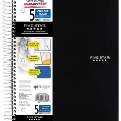 Five Star 5-Subject Subject Notebook, 8.5" x 11", College Ruled, 200 Sheets, (72081) Black Hot