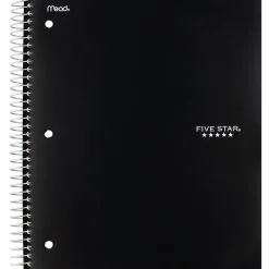 Five Star 3-Subject Wirebound Notebook, 8-1/2" x 11", College Ruled, 150 Sheets, (72069) Black Best
