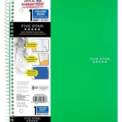 Five Star ® Wirebound Notebook, 1-Subject Notebook, 8.5" x 11", College Ruled, 100 Sheets, (72055) Green Clearance