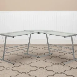 Best 84" Glass L-Shape Computer Desk, Clear/Silver (NANCD22181) Computer Desks