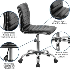 Online Alan Armless Vinyl Swivel Low Back Task Office Chair, Black/Chrome (DS512BBK) Office Chairs