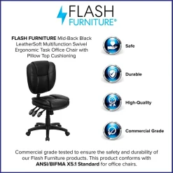 Sale Caroline Armless Ergonomic LeatherSoft Swivel Mid-Back Multifunction Task Office Chair, Black (GO930FBKLEA) Office Chairs