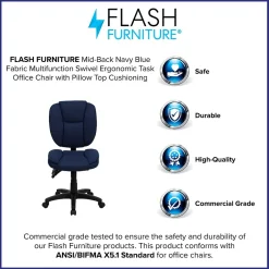 Outlet Caroline Armless Ergonomic Fabric Swivel Mid-Back Multifunction Task Office Chair, Navy Blue (GO930FNVY) Office Chairs