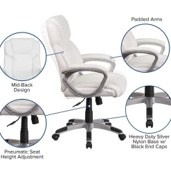 Online Carolyn LeatherSoft Swivel Mid-Back Executive Office Chair, White (GO2236MWH) Office Chairs