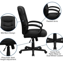 Sale Chelsea LeatherSoft Swivel Mid-Back Executive Office Chair, Black (GO9771BKLEA) Office Chairs