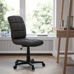 Discount Clayton Armless Vinyl Swivel Mid-Back Quilted Task Office Chair, Black (GO16911BK) Office Chairs