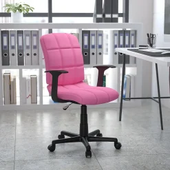 Clearance Clayton Vinyl Swivel Mid-Back Quilted Task Office Chair, Pink (GO16911PINKA) Office Chairs