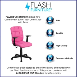 Clearance Clayton Vinyl Swivel Mid-Back Quilted Task Office Chair, Pink (GO16911PINKA) Office Chairs
