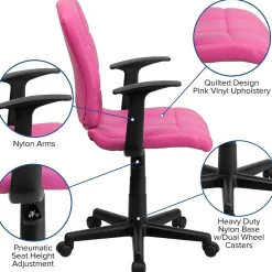 Clearance Clayton Vinyl Swivel Mid-Back Quilted Task Office Chair, Pink (GO16911PINKA) Office Chairs