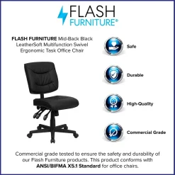 Clearance Cole Armless Ergonomic LeatherSoft Swivel Mid-Back Task Office Chair, Black (GO1574BK) Office Chairs